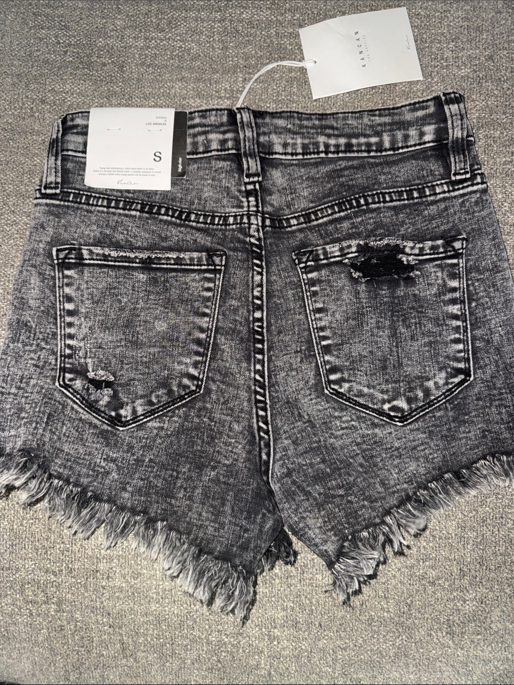 Kancan Frayed Hem Black Acid-Wash Denim Shorts